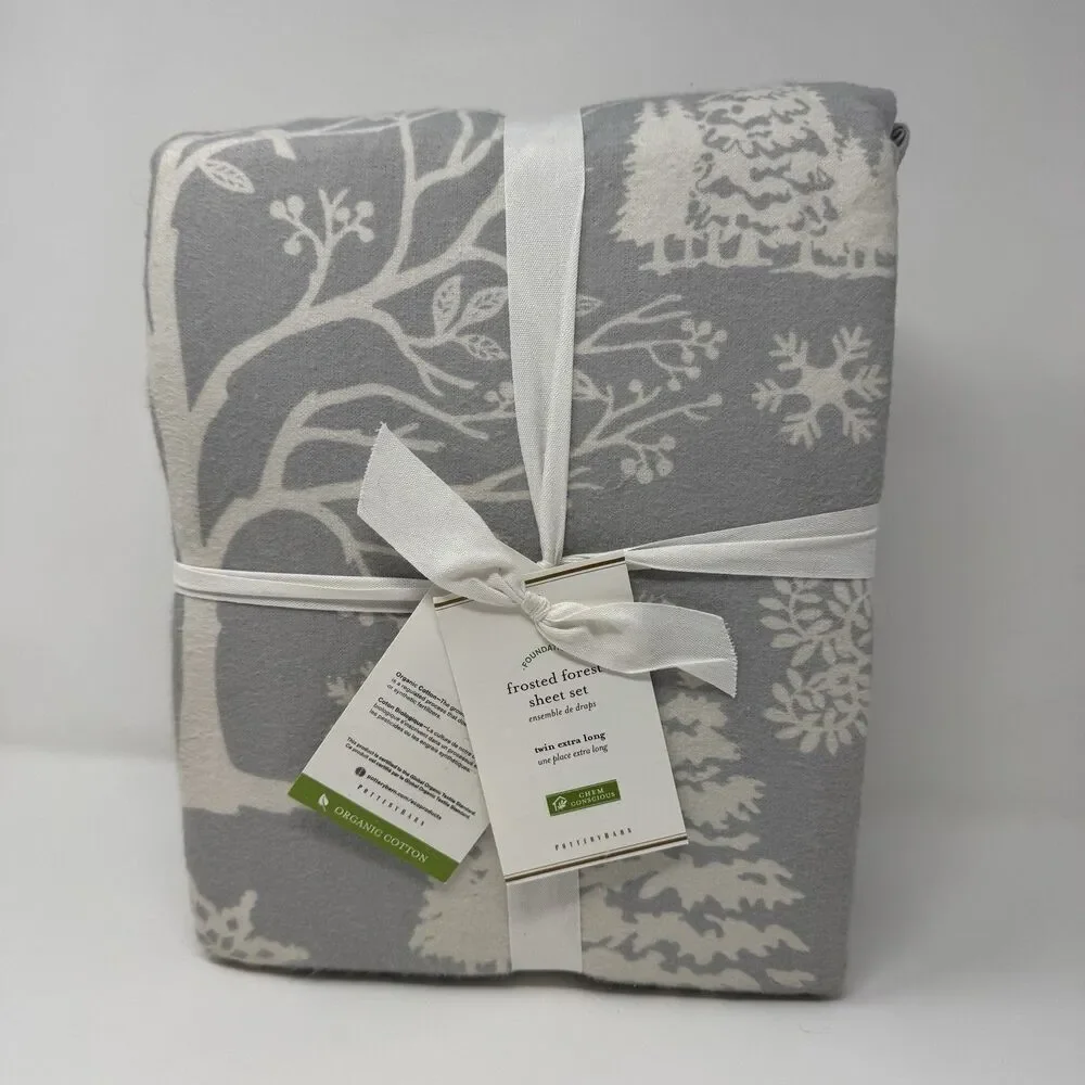 New Pottery Barn FROSTED FOREST ORGANIC Flannel Sheet Set Twin Extra Long XL